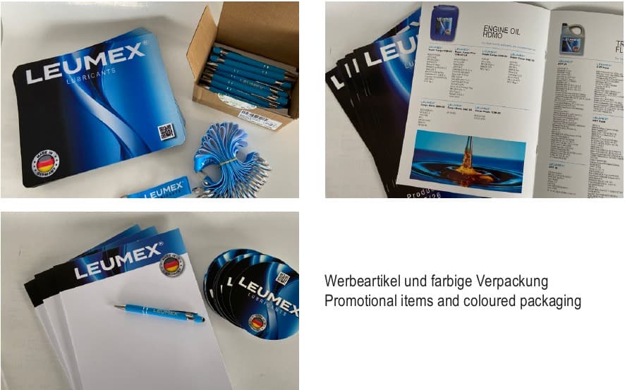 Werbeartikel und farbige Verpackung für Handelspartner